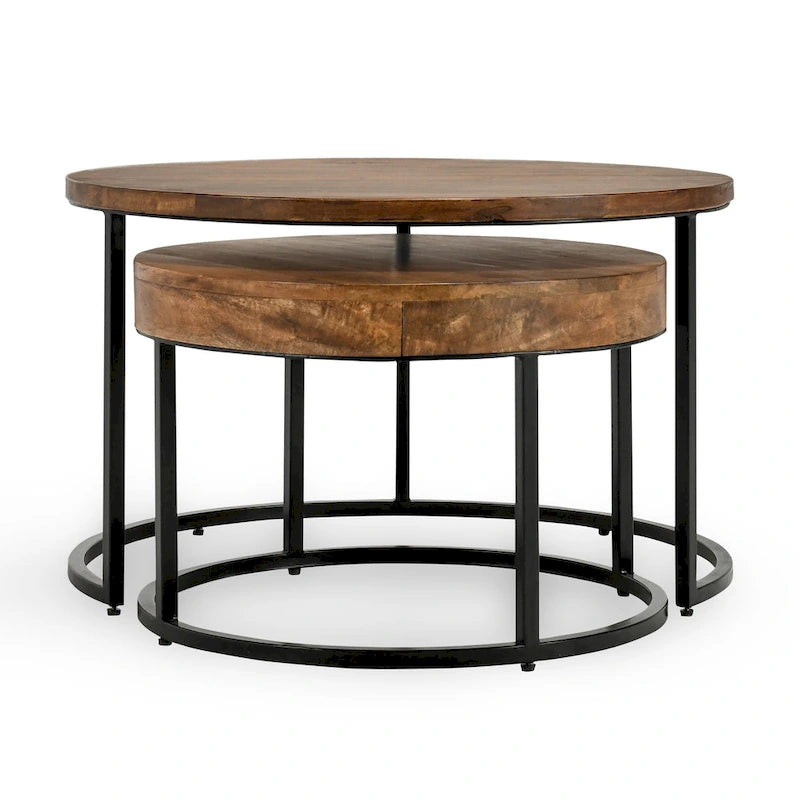 Classic Home Emma Set di 2 Tavolini Nido Marrone Naturale