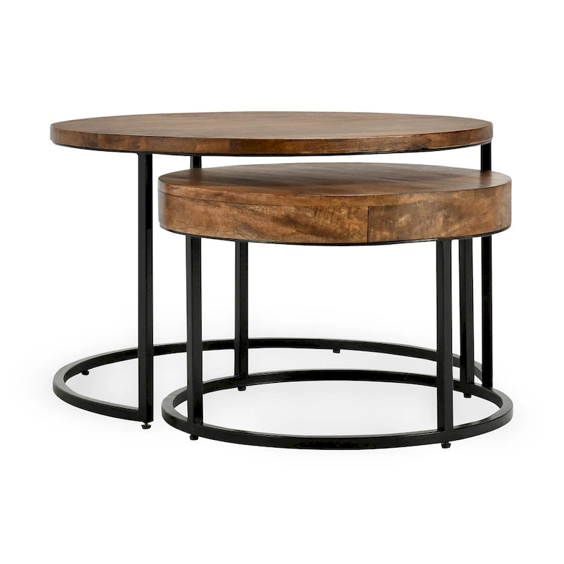 Classic Home Emma Set di 2 Tavolini Nido Marrone Naturale