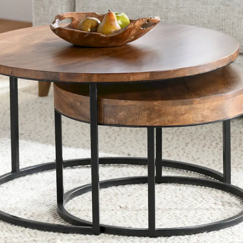 Classic Home Emma Set di 2 Tavolini Nido Marrone Naturale