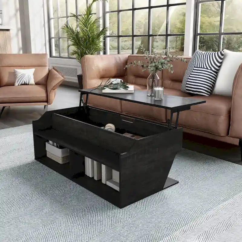 Tavolino da caffè sollevabile Denhour DH BASIC Transitional Black Oak da 44 pollici