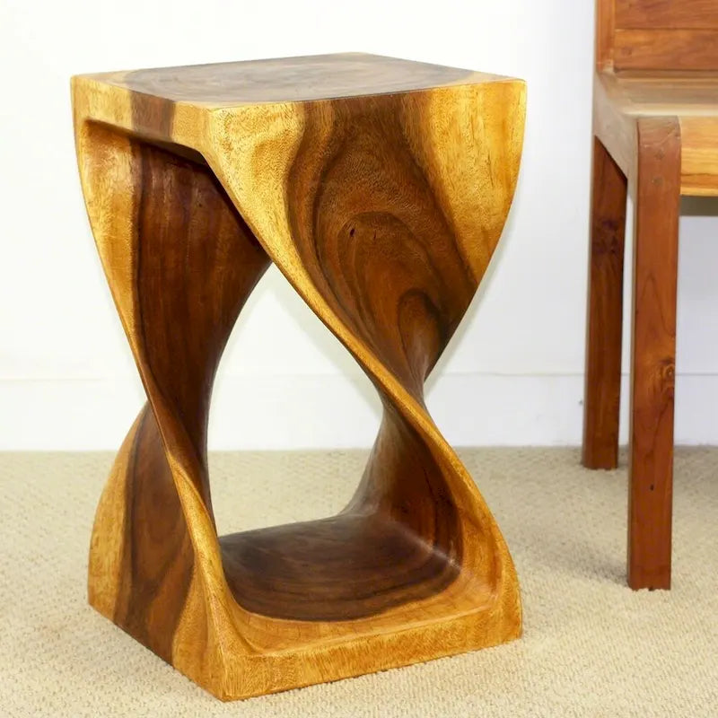 Sgabello a torsione in legno originale Haussmann 12 X 12 X 20 pollici olio di quercia alto - 12 x 12 x 20