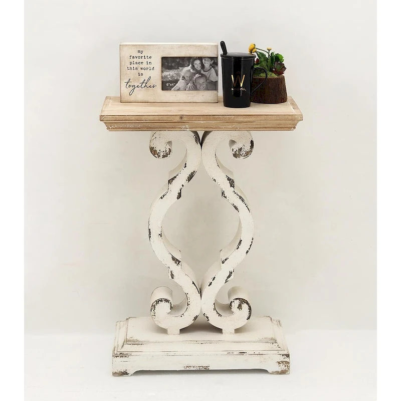 Tavolino rettangolare in legno stile country francese con piano in legno naturale