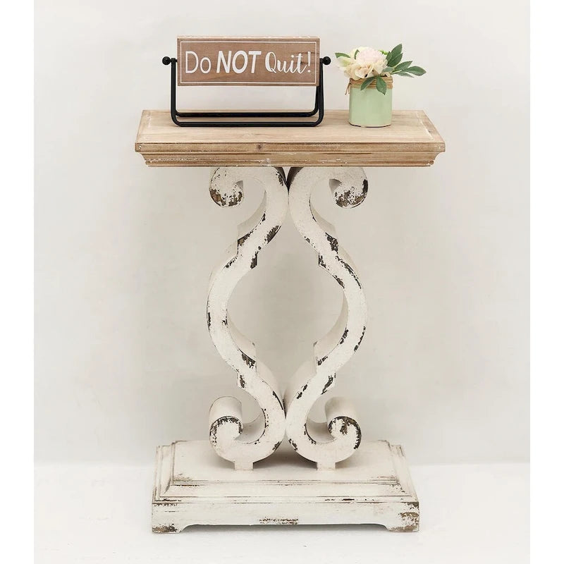 Tavolino rettangolare in legno stile country francese con piano in legno naturale