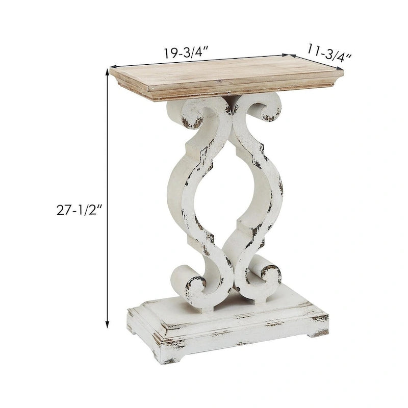 Tavolino rettangolare in legno stile country francese con piano in legno naturale