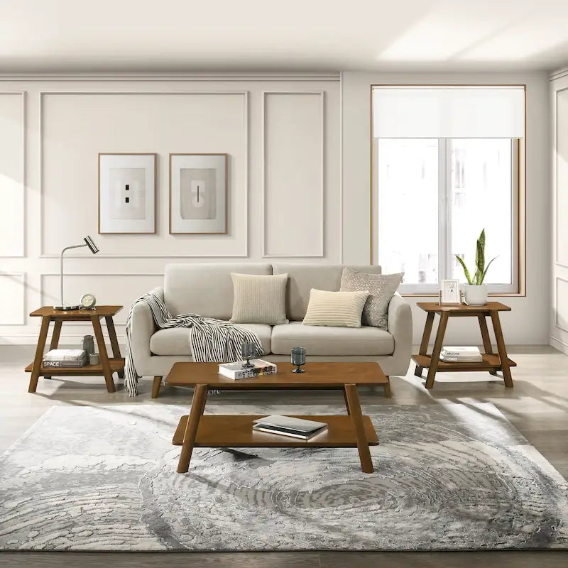 Set di 3 tavolini da salotto Roundhill Furniture Metz in legno, stile Mid-Century, con ripiano
