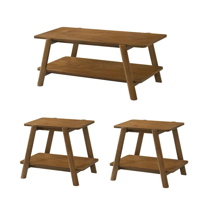 Set di 3 tavolini da salotto Roundhill Furniture Metz in legno, stile Mid-Century, con ripiano