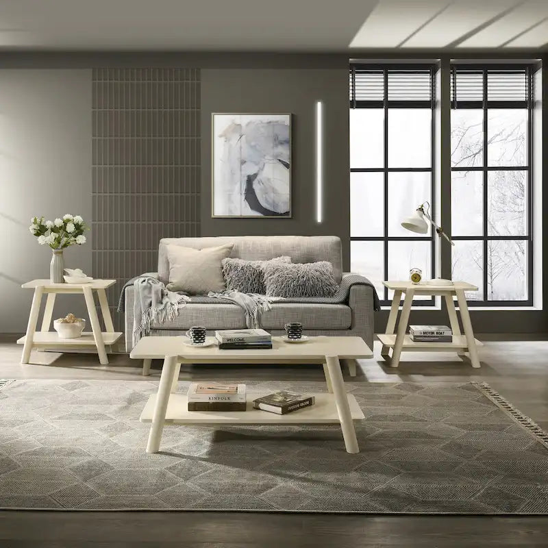 Set di 3 tavolini da salotto Roundhill Furniture Metz in legno, stile Mid-Century, con ripiano