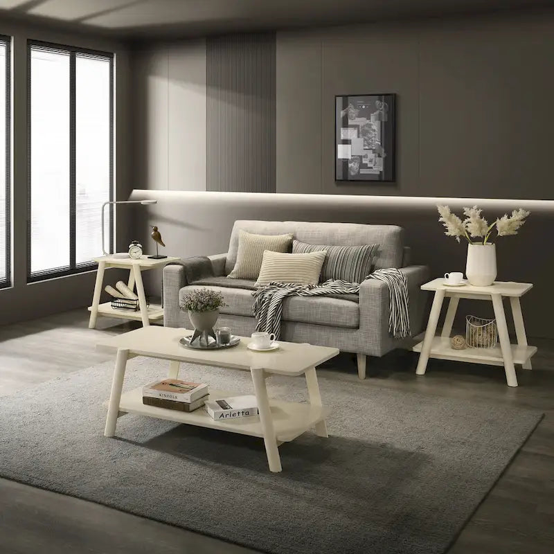 Set di 3 tavolini da salotto Roundhill Furniture Metz in legno, stile Mid-Century, con ripiano