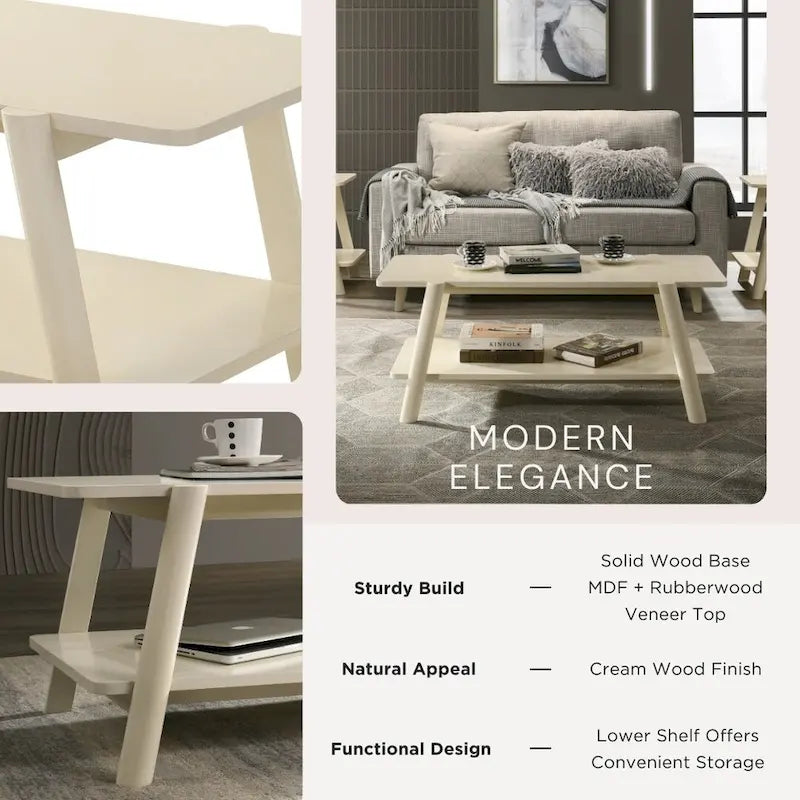 Set di 3 tavolini da salotto Roundhill Furniture Metz in legno, stile Mid-Century, con ripiano