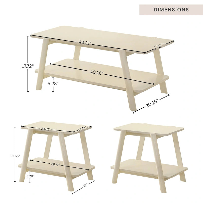 Set di 3 tavolini da salotto Roundhill Furniture Metz in legno, stile Mid-Century, con ripiano