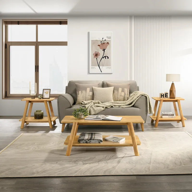 Set di 3 tavolini da salotto Roundhill Furniture Metz in legno, stile Mid-Century, con ripiano