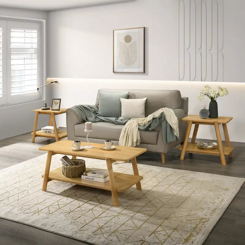 Set di 3 tavolini da salotto Roundhill Furniture Metz in legno, stile Mid-Century, con ripiano