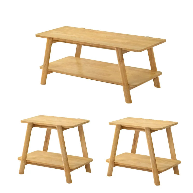 Set di 3 tavolini da salotto Roundhill Furniture Metz in legno, stile Mid-Century, con ripiano