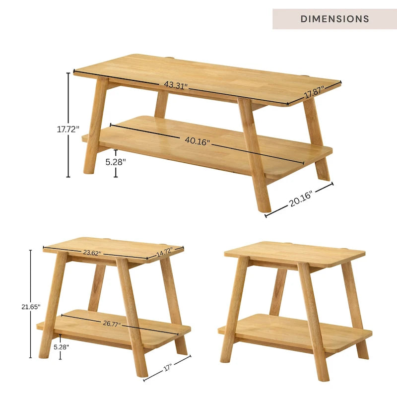 Set di 3 tavolini da salotto Roundhill Furniture Metz in legno, stile Mid-Century, con ripiano