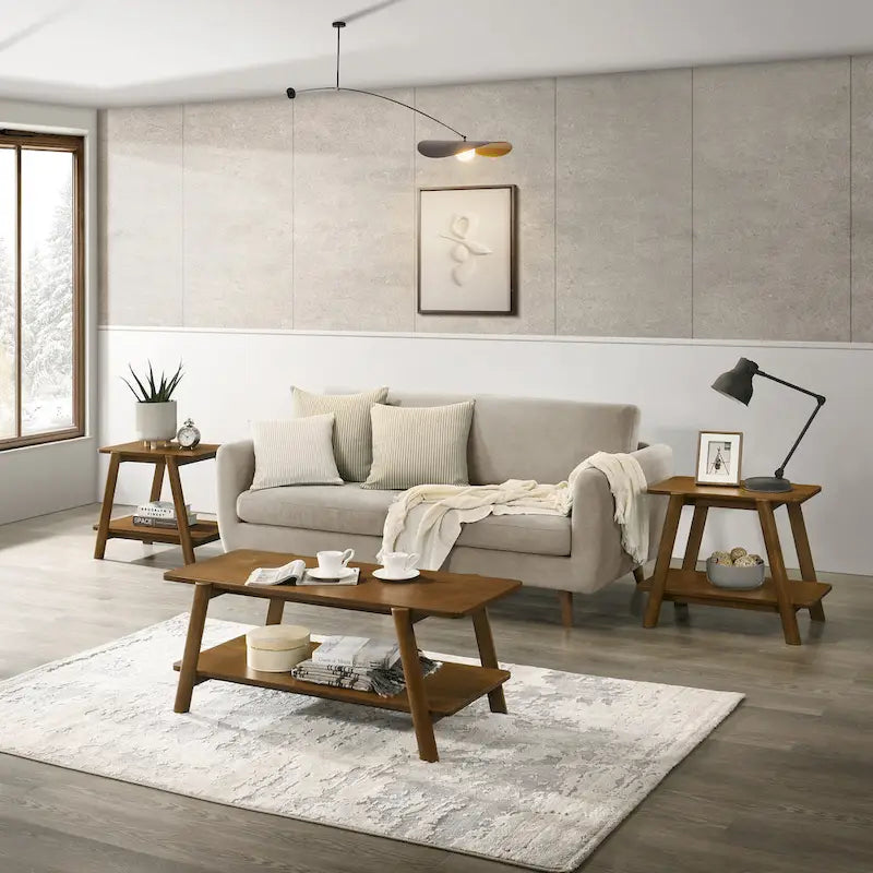 Set di 3 tavolini da salotto Roundhill Furniture Metz in legno, stile Mid-Century, con ripiano