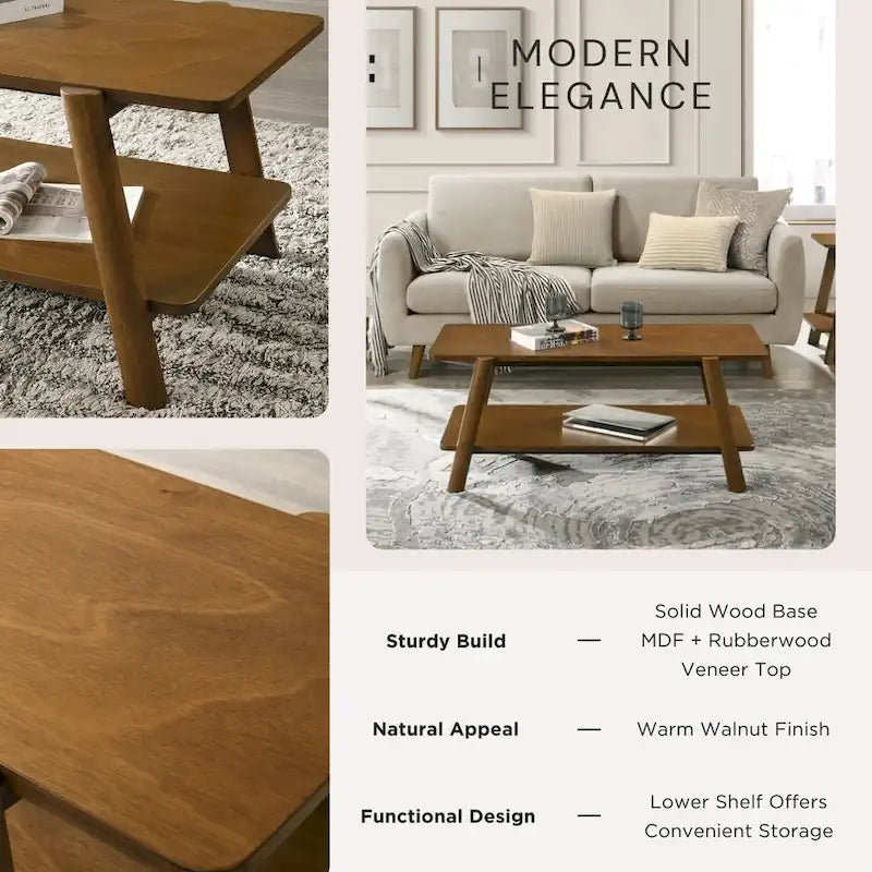 Set di 3 tavolini da salotto Roundhill Furniture Metz in legno, stile Mid-Century, con ripiano