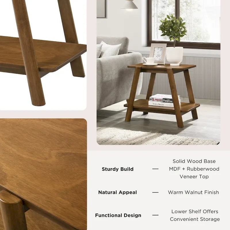 Set di 3 tavolini da salotto Roundhill Furniture Metz in legno, stile Mid-Century, con ripiano