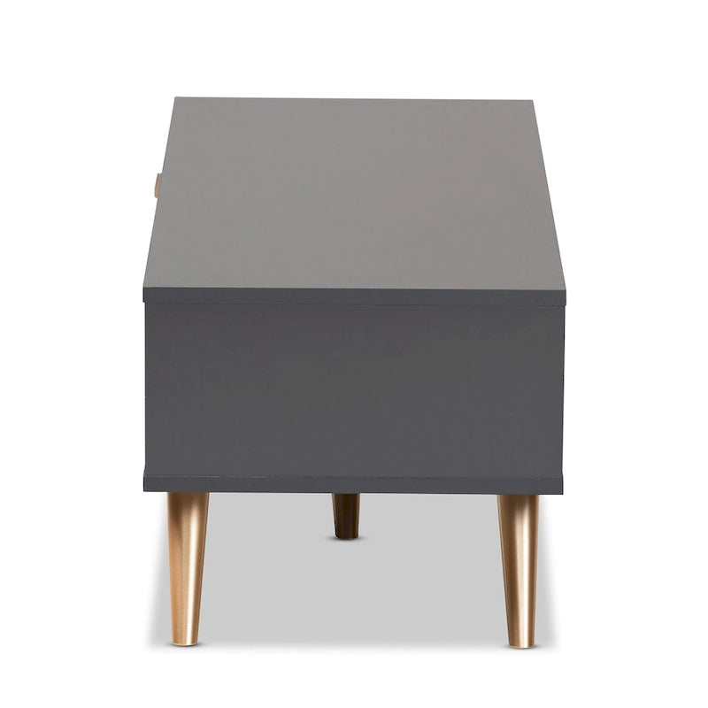 Tavolino da Caffè Kelson Modern in Legno Grigio Scuro con Finiture Dorate