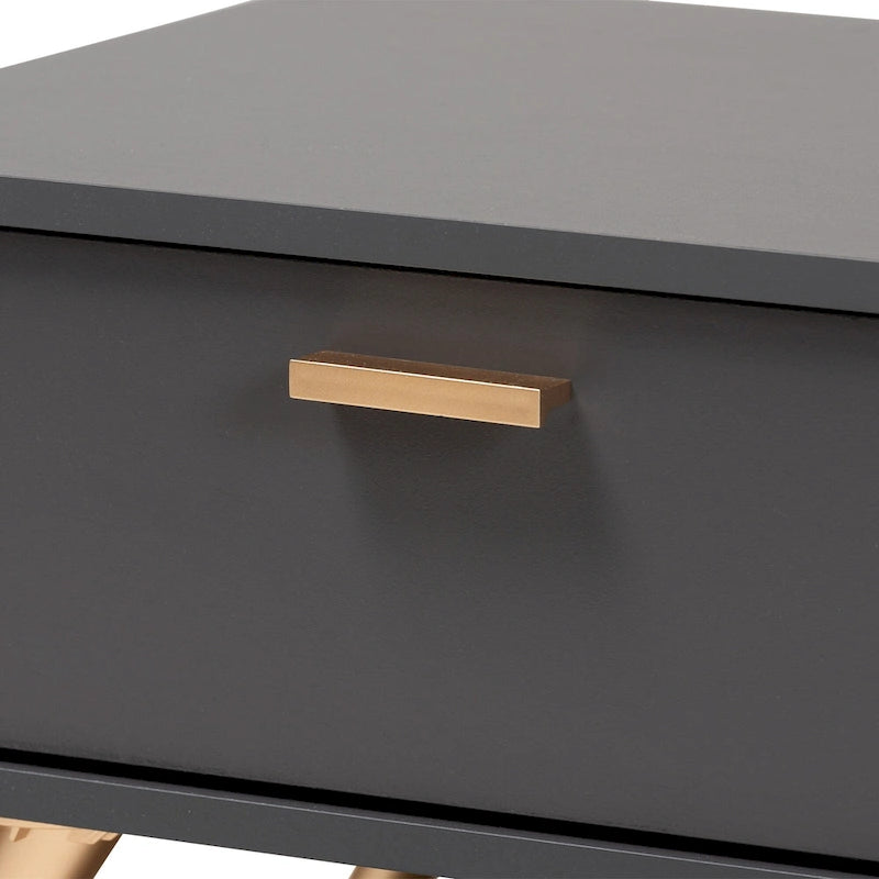 Tavolino da Caffè Kelson Modern in Legno Grigio Scuro con Finiture Dorate