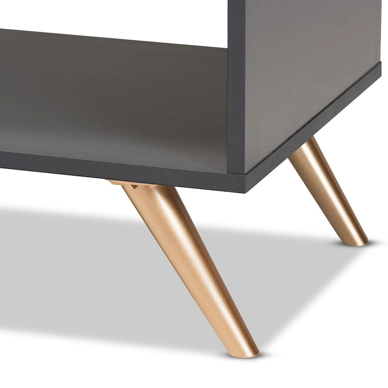 Tavolino da Caffè Kelson Modern in Legno Grigio Scuro con Finiture Dorate