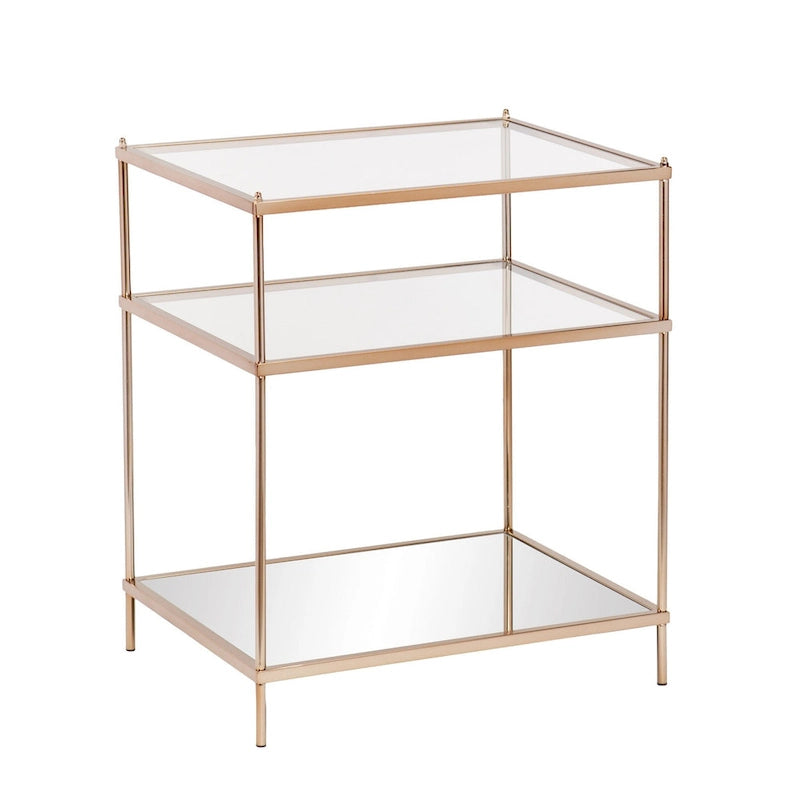 Tavolino da Divano Quadrato a Specchio 27 Oro, Vetro e Ferro con Ripiano - 22x18x26.75