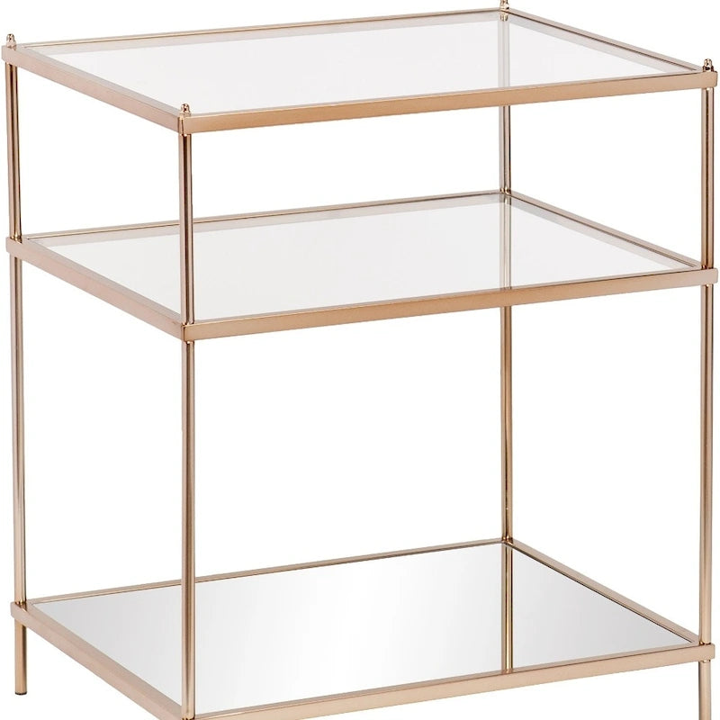 Tavolino da Divano Quadrato a Specchio 27 Oro, Vetro e Ferro con Ripiano - 22x18x26.75