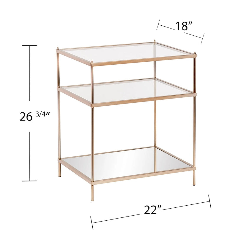 Tavolino da Divano Quadrato a Specchio 27 Oro, Vetro e Ferro con Ripiano - 22x18x26.75