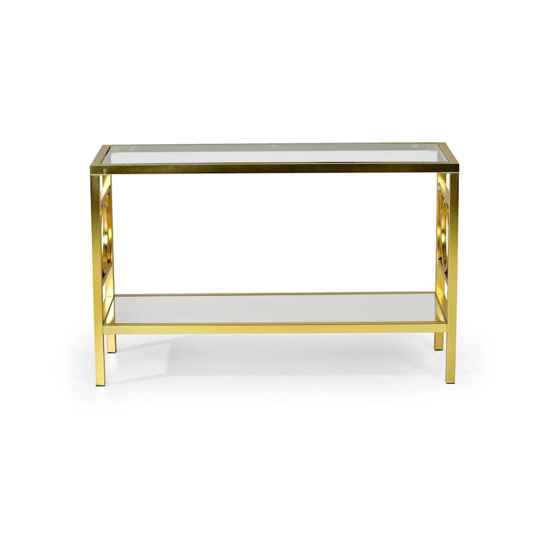 Table basse Steve Silver Oria moderne en verre trempé et métal doré