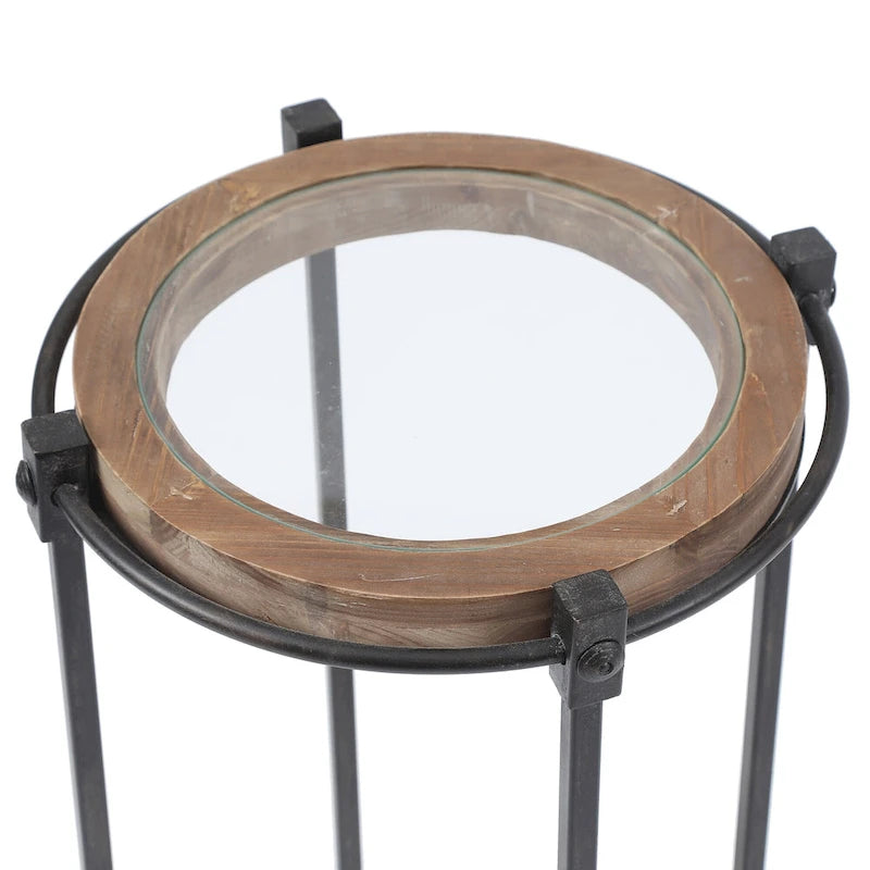 Tavolino d'appoggio rotondo in metallo e vetro Carbon Loft Satine (set di 2)