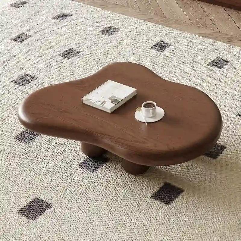 Tavolino da caffè a forma di nuvola moderno in noce da 48,4 pollici, tavolino da caffè in legno massello marrone di metà secolo per soggiorno - 48