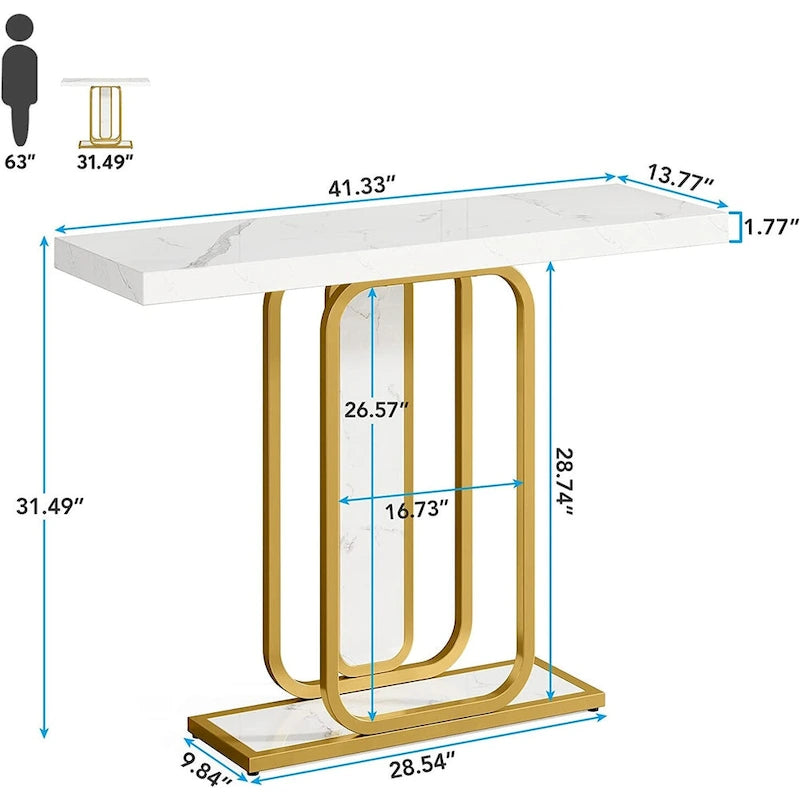 41.3 Tavolo consolle con luci LED, tavolo d'ingresso/corridoio moderno color oro e bianco