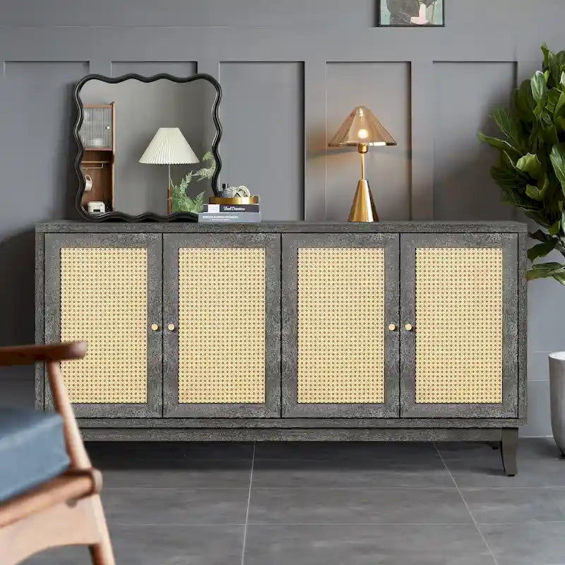 Madia credenza moderna con ante ad accento, mobile in legno, consolle con 4 ante e ripiani regolabili