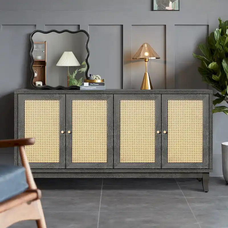 Madia credenza moderna con ante ad accento, mobile in legno, consolle con 4 ante e ripiani regolabili