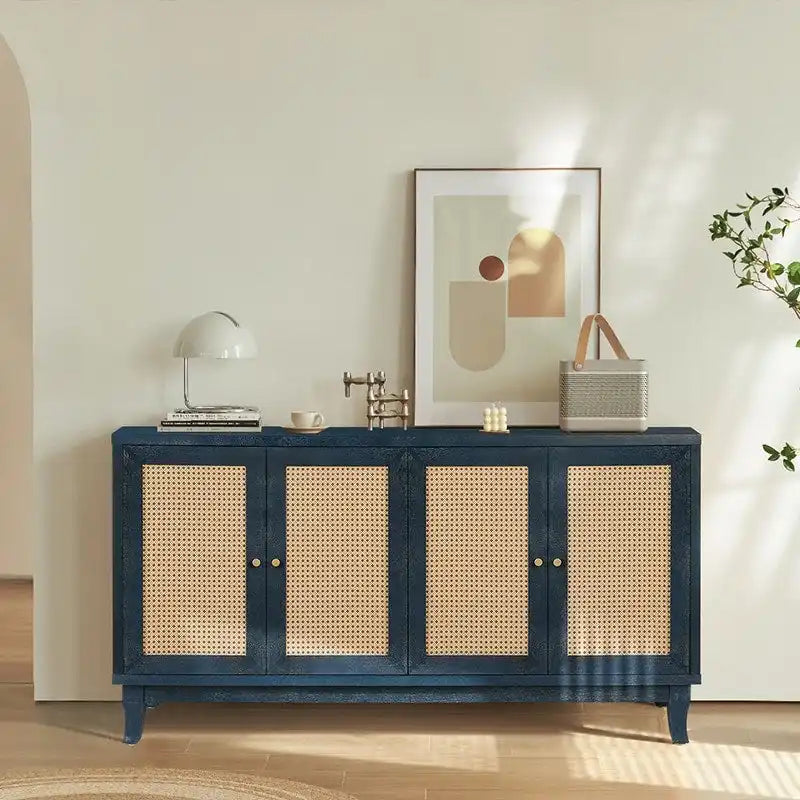Madia credenza moderna con ante ad accento, mobile in legno, consolle con 4 ante e ripiani regolabili