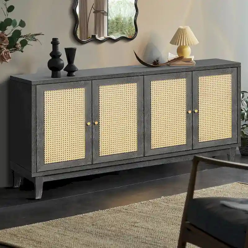 Madia credenza moderna con ante ad accento, mobile in legno, consolle con 4 ante e ripiani regolabili