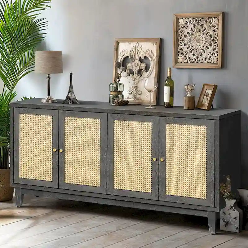 Madia credenza moderna con ante ad accento, mobile in legno, consolle con 4 ante e ripiani regolabili