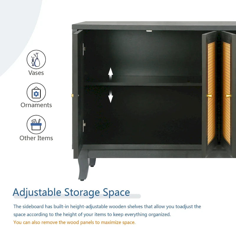 Madia credenza moderna con ante ad accento, mobile in legno, consolle con 4 ante e ripiani regolabili