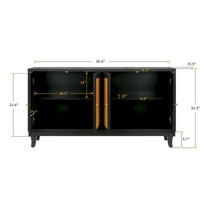 Madia credenza moderna con ante ad accento, mobile in legno, consolle con 4 ante e ripiani regolabili