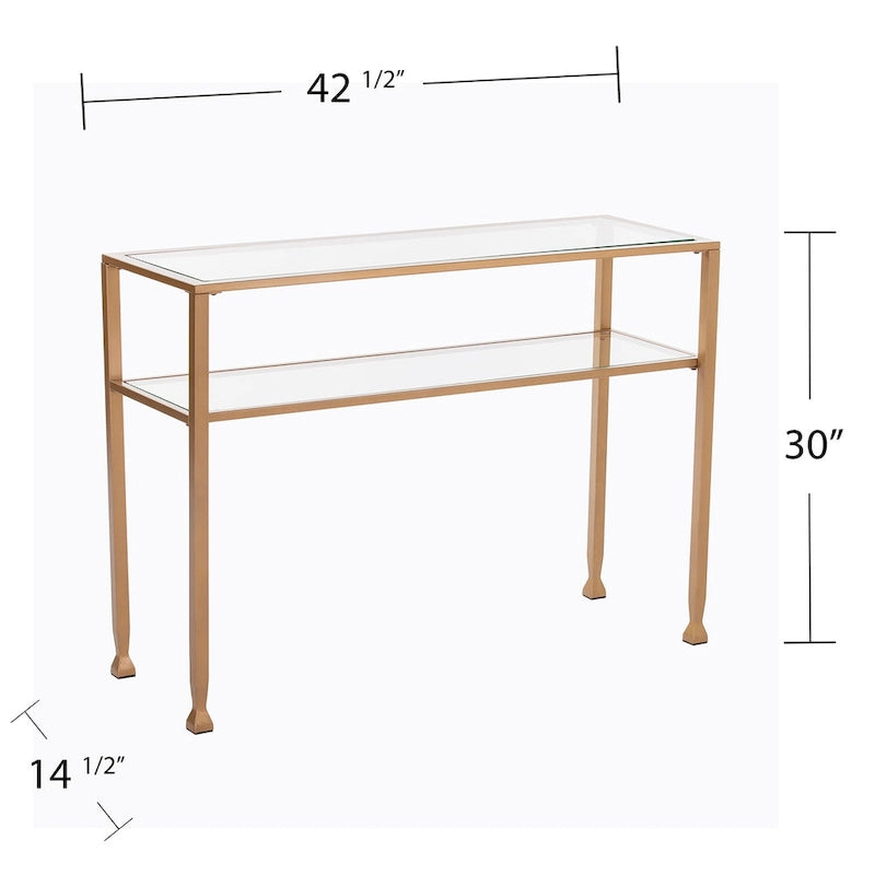 Consolle SEI Furniture con ripiano e vetro temperato, finitura in metallo oro opaco