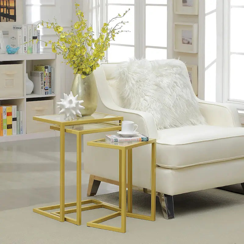 Set di tavolini a incastro Addison Carolina Living - Piano in vetro - Base cromata