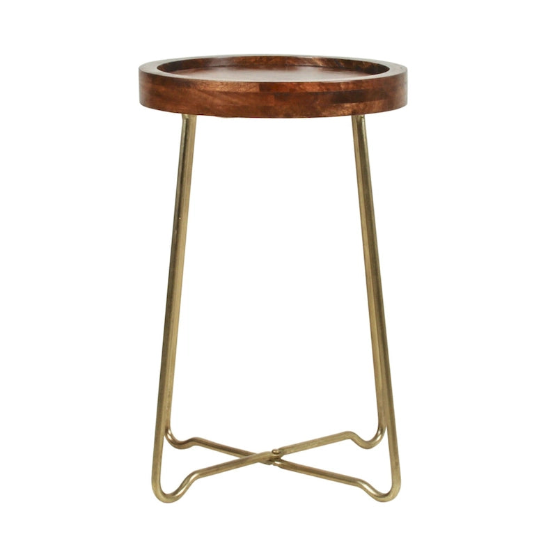 Table d'appoint ronde East at Main en bois naturel, fer et or