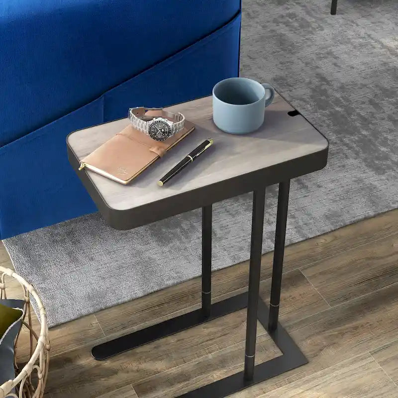 Tavolino laterale Schofield Industrial con piano apribile a C in metallo da 50 cm di Furniture of America