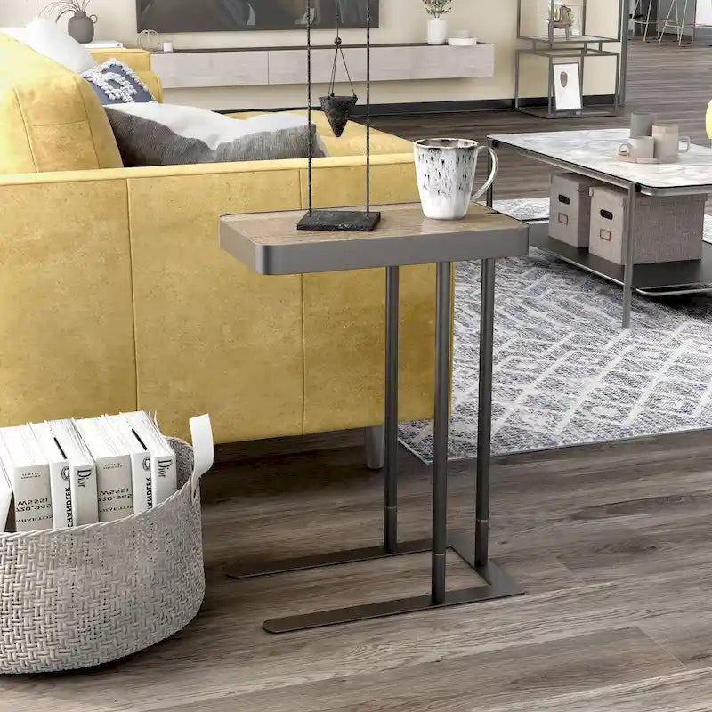 Tavolino laterale Schofield Industrial con piano apribile a C in metallo da 50 cm di Furniture of America