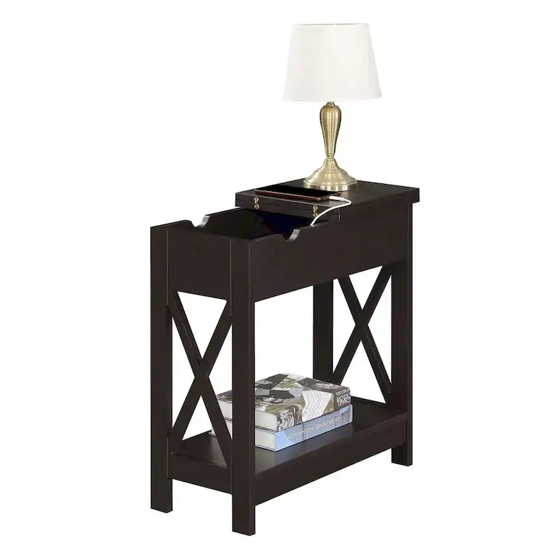 Tavolino Oxford Flip Top di Convenience Concepts con Stazione di Ricarica e Ripiano