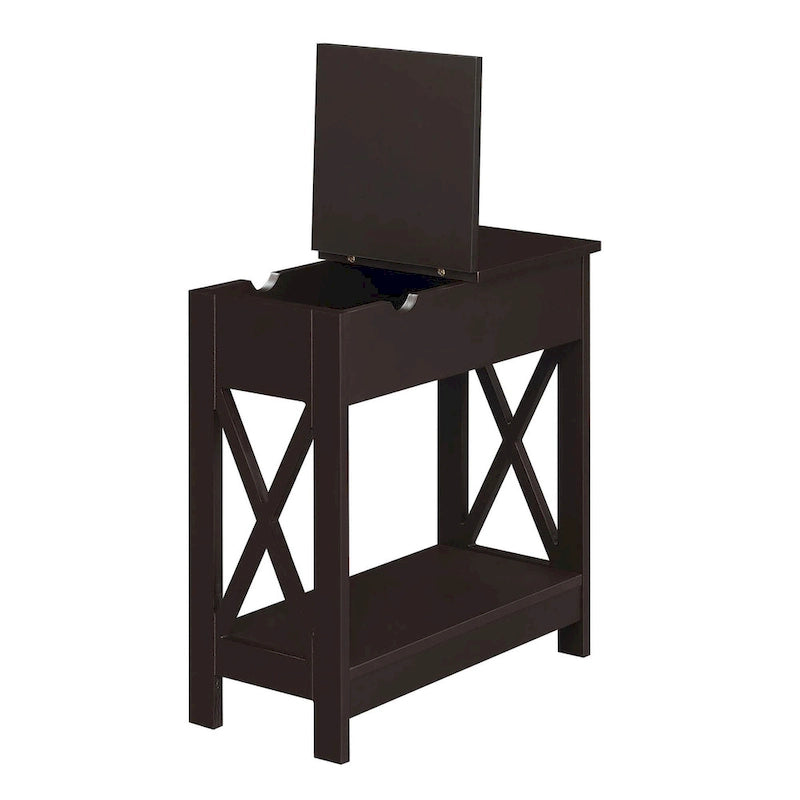 Tavolino Oxford Flip Top di Convenience Concepts con Stazione di Ricarica e Ripiano