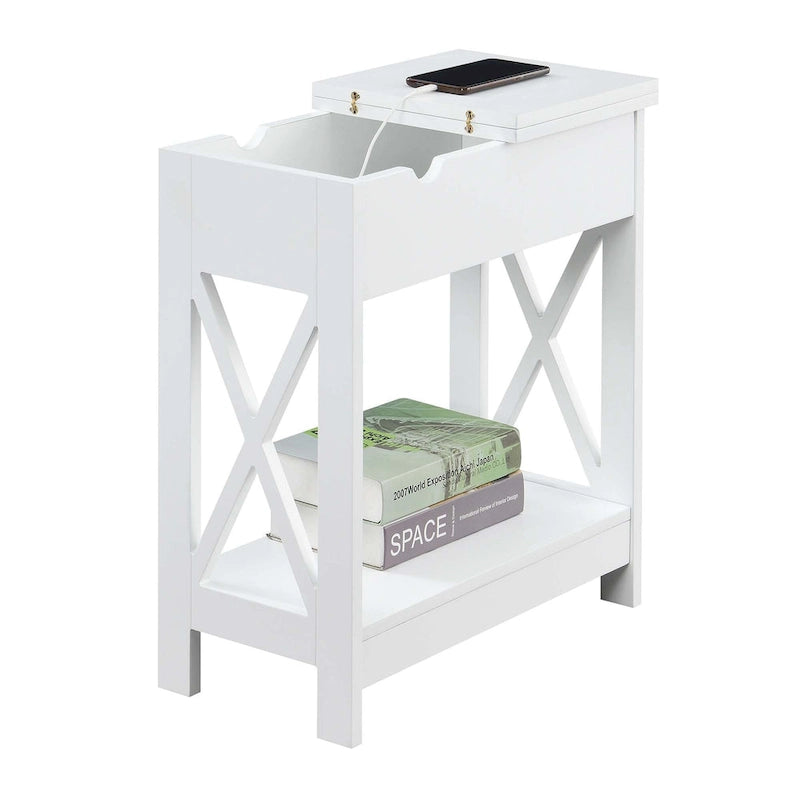 Tavolino Oxford Flip Top di Convenience Concepts con Stazione di Ricarica e Ripiano
