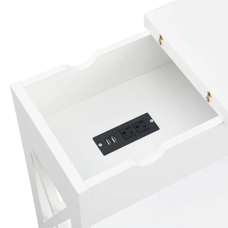 Tavolino Oxford Flip Top di Convenience Concepts con Stazione di Ricarica e Ripiano
