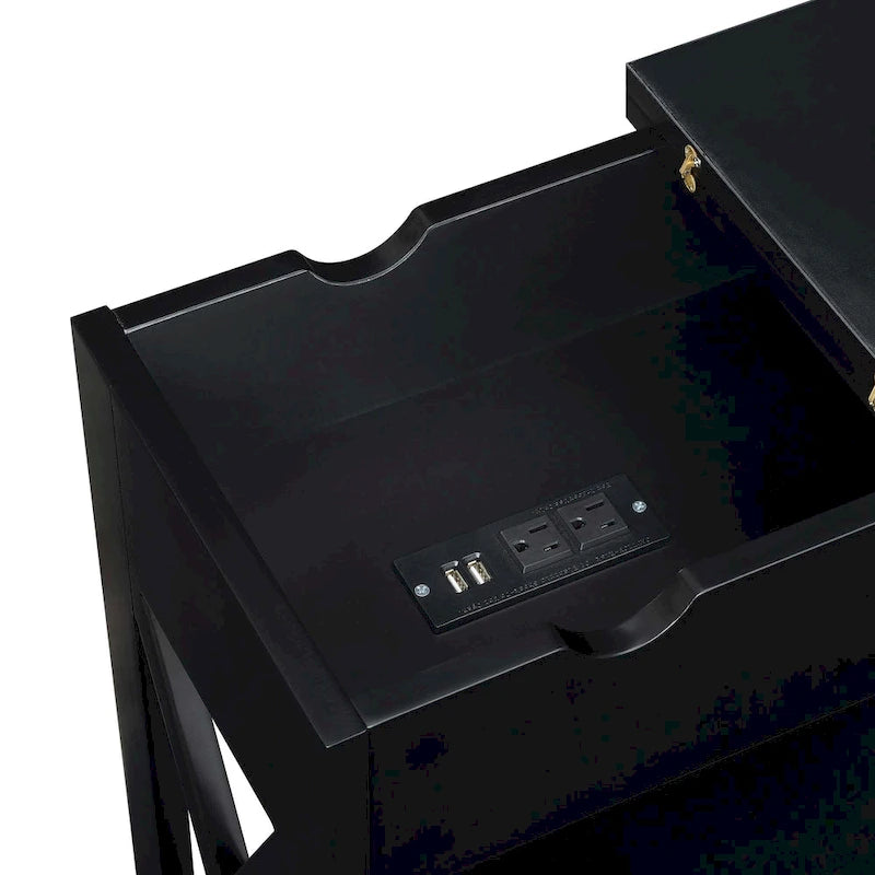 Tavolino Oxford Flip Top di Convenience Concepts con Stazione di Ricarica e Ripiano