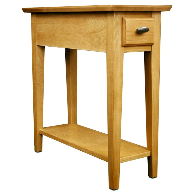 Table d'appoint étroite Teegan en bois massif avec étagère et tiroir