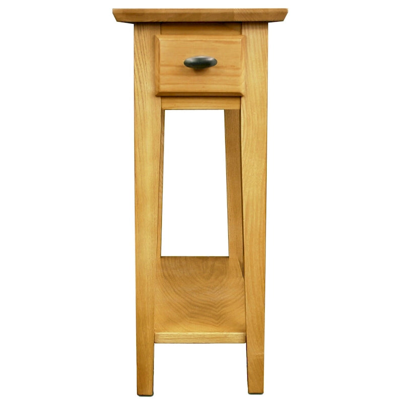 Table d'appoint étroite Teegan en bois massif avec étagère et tiroir